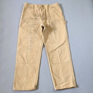 Carhartt Double Knee Logger Pants Tan Firm Canvas Workwear 38x31 Vintage Patina